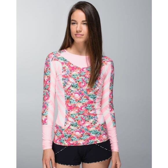 Lululemon Shanti Surf Rash Guard Pink Floral Flowabunga L/S Top XS UPF 50 - Picture 1 of 7